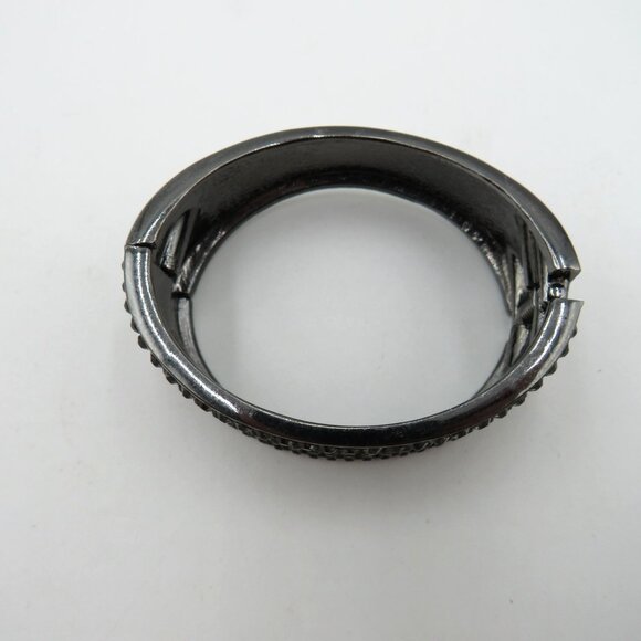 Black Rhinestone Studded Clamper Cuff Bracelet Gun Metal Gray Tone - Picture 4 of 9